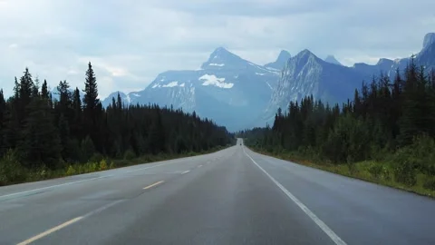 Driving down the icefields parkway in the Rocky Mountains, Alberta, Canada. Stock Footage 252687470