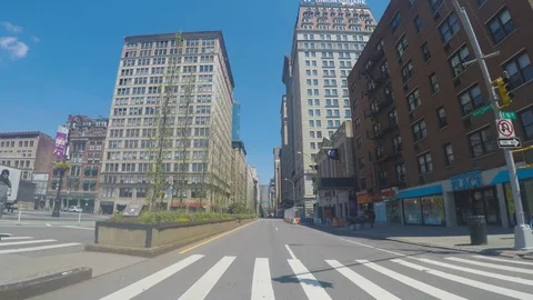Driving down mostly empty NYC City Street - Park Ave- during Covid-19 outbreak Stock-Footage 129709371