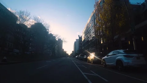 Driving down mostly empty NYC Houston Street during Covid-19 outbreak Stock Footage 129765695