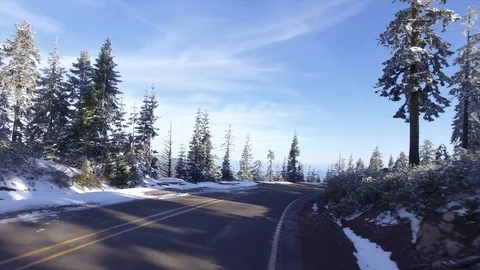 Driving Down A Road Lining By Snow Stock Footage 70287777