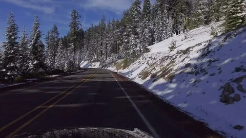 Driving Down A Road Lining By Snow Stock Footage 70289189