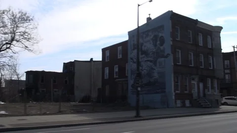 Driving Down Urban City Streets of Philly Stock Footage