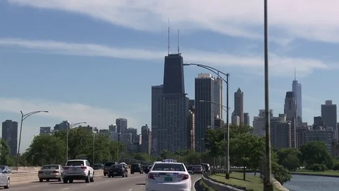 Driving into downtown chicago summer's day, hancock building Stock Footage 84507981