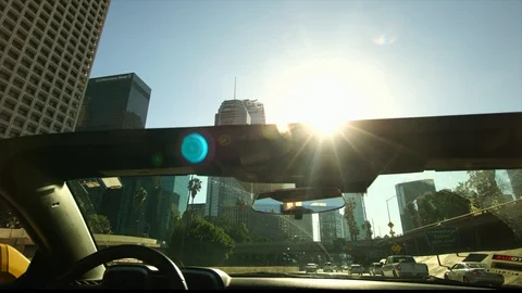 Driving in Downtown Los Angeles car POV  Stock Footage