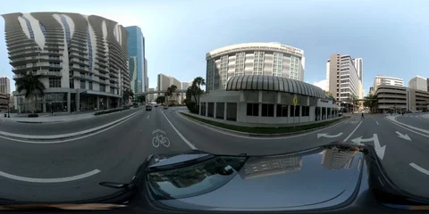Driving from Downtown Miami to Brickell 360vr spherical footage Stock Footage 127843053