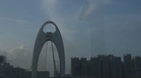 Driving at downtown street in Guangzhou city Stock Footage