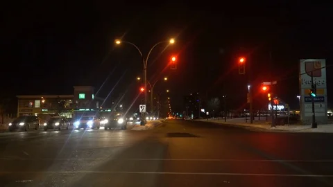 Driving During A Cold Winter Night In Canada Stock Footage
