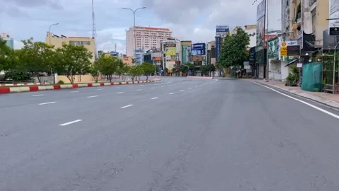Driving during Covid Lockdown in Vietnam - Empty street Stock Footage 185043927