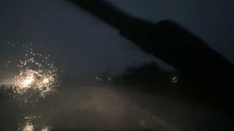 Driving during a severe thunderstorm - Driver's view Stock Footage 211156297