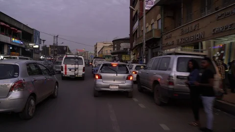 Driving at dusk though Addis Ababa, Ethiopia Video stock 87225797