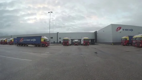 Driving at the Dutch logistic company (E van Wijk) garage Stock Footage 83478223