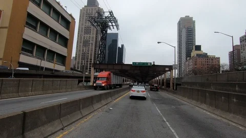 Driving on Ed Koch 59th St. Bridge Lower Level NYC Stock Footage 106403400