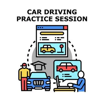 Driving education learning process and practice session concept Stock Illustration