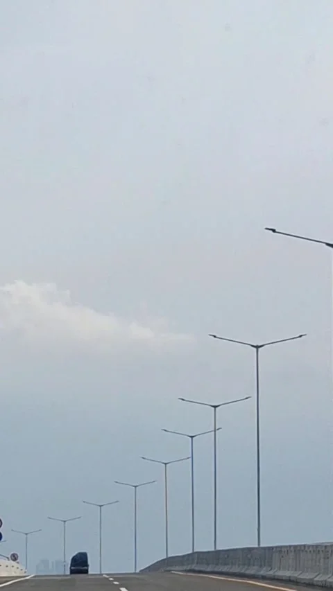 Driving on Elevated Highway Bridge with Row of Streetlights Vídeos de archivo 340882328