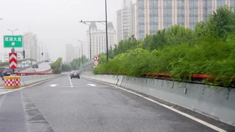 Driving on elevated road in midtown of hangzhou Stock Footage 195993451