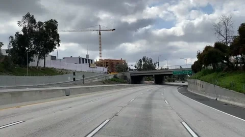 Driving empty 101 freeway in Hollywood, CA during Corona Virus Pandemic Stock Footage 134645405