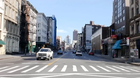 Driving Empty Canal Street Closed Businesses Coronavirus Lockdown Daytime Stock Footage 127328865