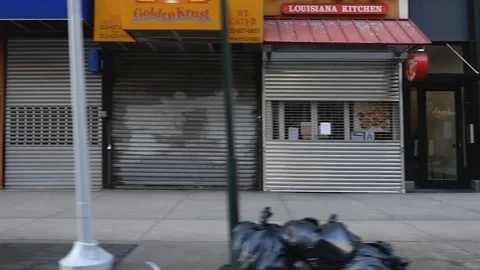 Driving Empty Deserted 14th Street Closed Business NYC Coronavirus Lockdown Stock Footage 127397409
