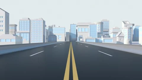 Driving on empty highway towards abstract city buildings and clear sky 스톡 동영상 327517049