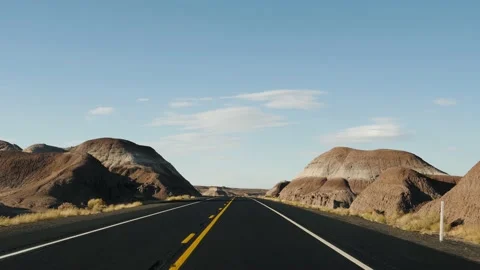 Driving On An Empty Road Through The Desert Of Death Valley USA Stock-Footage 133406769