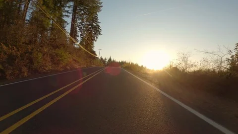 Driving On Empty Rural Road At Sunset In Autumn, Beautiful Light, Oregon, USA Vídeos de archivo 120717787