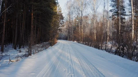 Driving on empty winter road, going backward Stock Footage 124213554