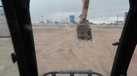 Driving Excavator on Site Stock Footage 55379620