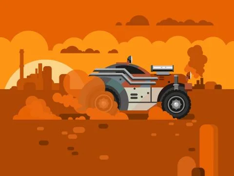 Driving Fast Retro Car Through Desert Stock-Illustration