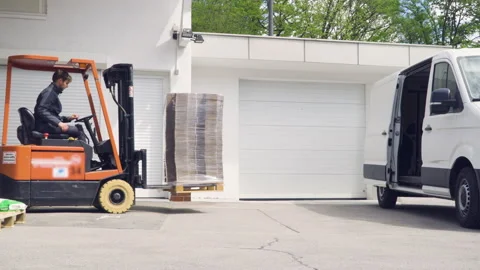 Driving forklift, loading pallet Vídeo Stock 131124694