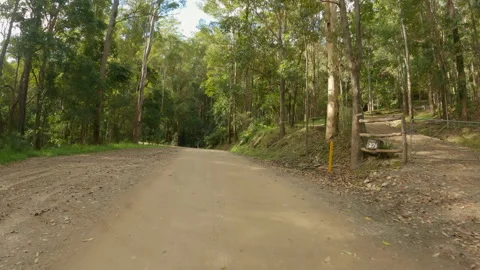 Driving a four wheel drive along a dirt track in Bellthorpe Queensland Stock Footage 193357341