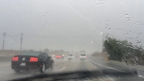 Driving on Freeway in the Rain Stock Footage 73123635