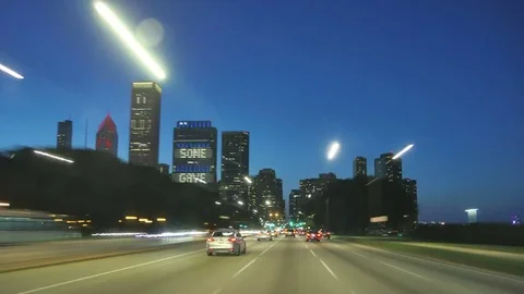 Driving at Full Speed to Downtown Chicago at Sunset Stock-Footage 80540084