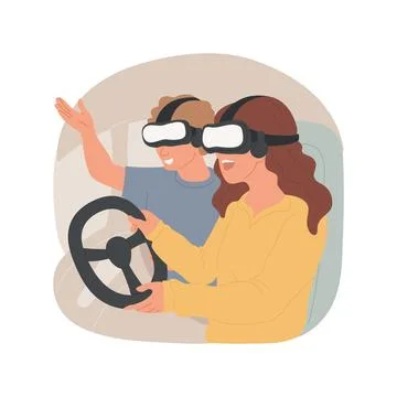 Driving game isolated cartoon vector illustration. Ilustración de archivo
