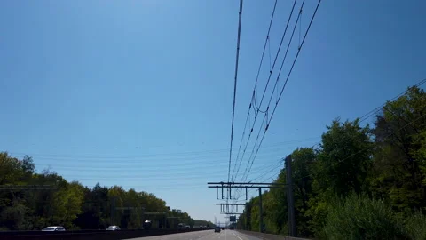 Driving on german eHighway - Interstate with electric overhead wire POV Stock Footage 146491186