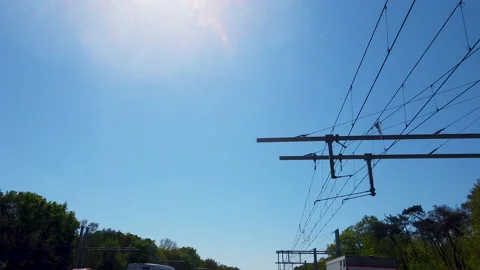 Driving on german eHighway - Interstate with electric overhead wire POV Stock Footage 146491311