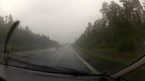 Driving on a german highway in the rain Stock Footage 11757142