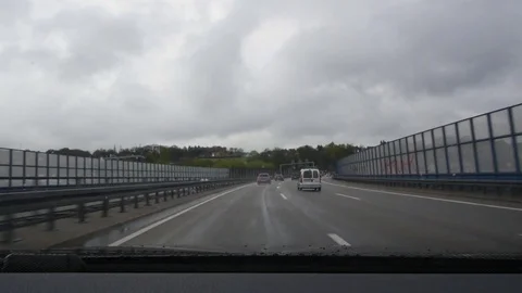 Driving on a German highway in rain Stock Footage 75064926