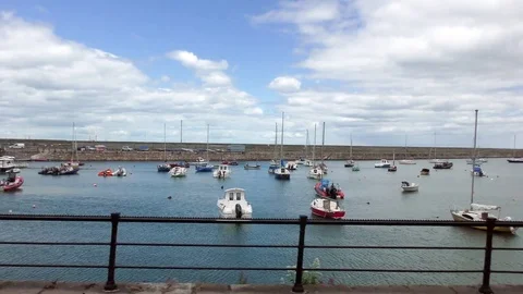 Driving by harbour small boats speed Stock Footage 72810620