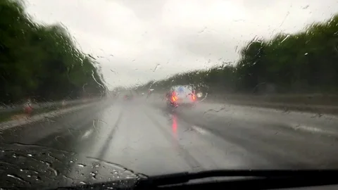 Driving in heavy rain #1 - View from windscreen / windshield Stock Footage 71189018