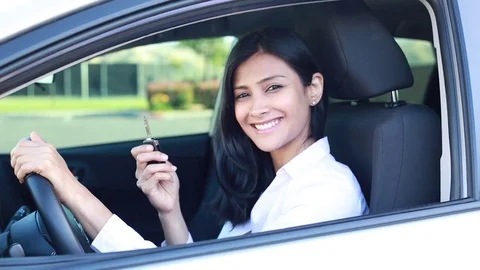 Driving her new car Video stock 75793845