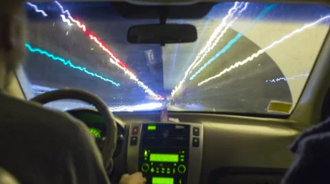 DRIVING AT HIGH SPEED , OUT OF TIME TIME LAPSE INSIDE THE MACHINE AT NIGHT Stock Footage 59907542