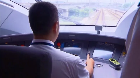 Driving high-speed rail cab Stock Footage 234495314