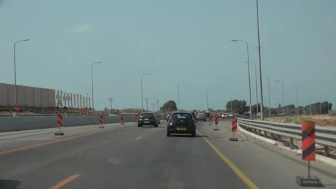 Driving highway 2 under construction Israel AUG4 2022 Stock Footage 293223781