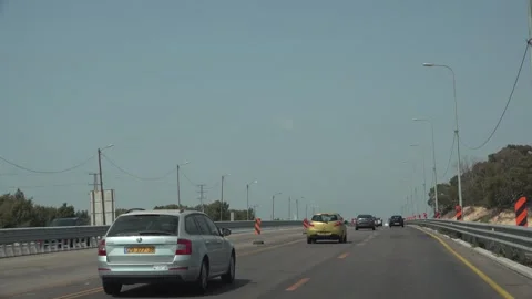 Driving highway 2 under construction Israel AUG4 2022 Stock Footage 293223941