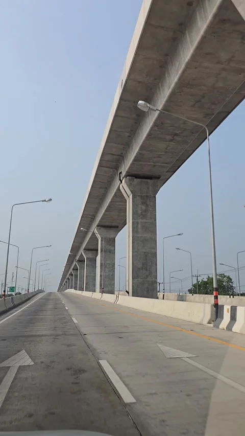 Driving in highway and elevated railway. Stock Footage 340757899