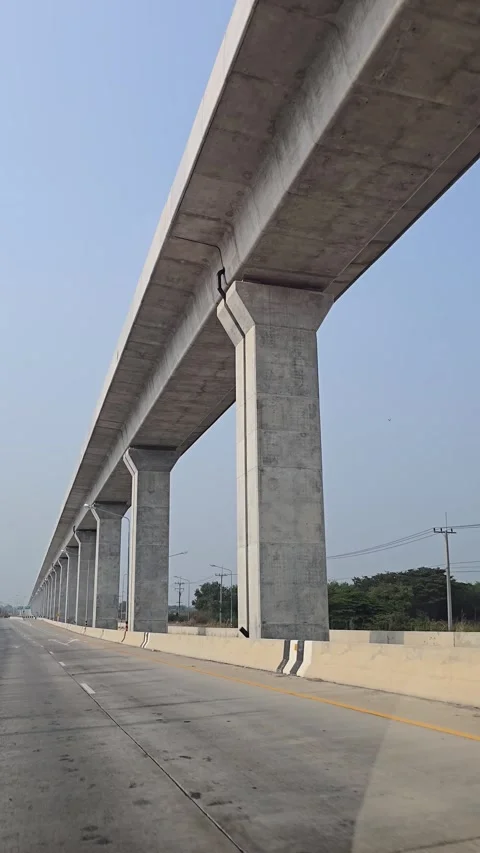 Driving in highway and elevated railway. Lopburi Province, Thailand. Stock Footage 340758003