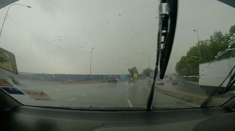 Driving on a highway during heavy rain Stock Footage 39947211