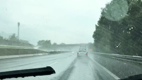 Driving on the highway in heavy rain Stock Footage 133256444