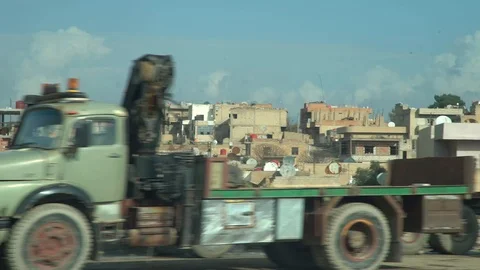 Driving on highway passing trucks Stock Footage 104881466