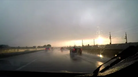 Driving a highway in the rain Stock Footage 172067606